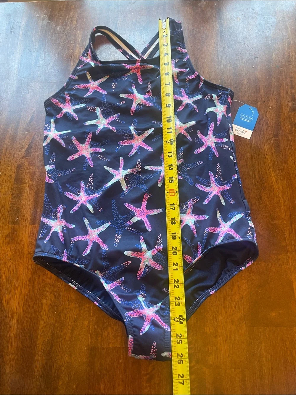 Lands End Girls Starfish One Piece Swimsuit Navy XL 14-16 NWT UPF 50